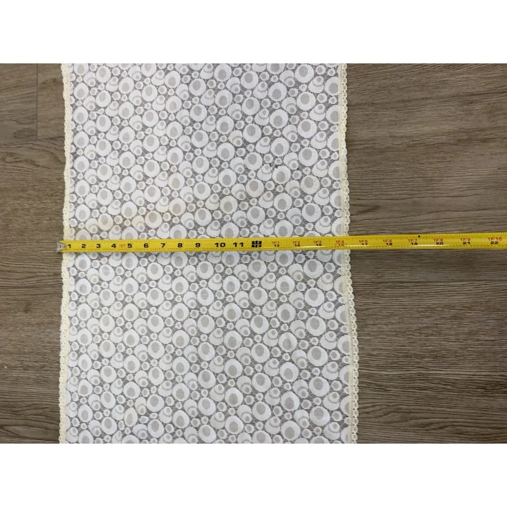 White Lace Table Runner Beige Trim Rectangular Shabby Style